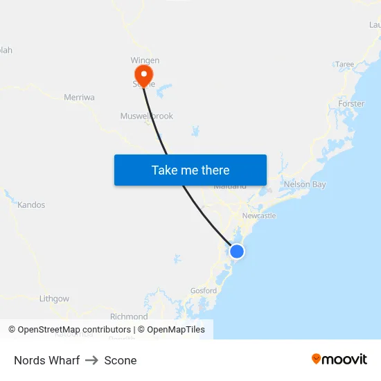 Nords Wharf to Scone map