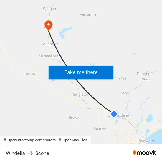 Windella to Scone map