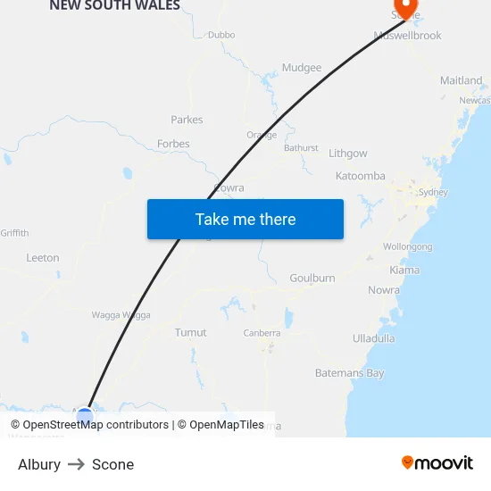 Albury to Scone map