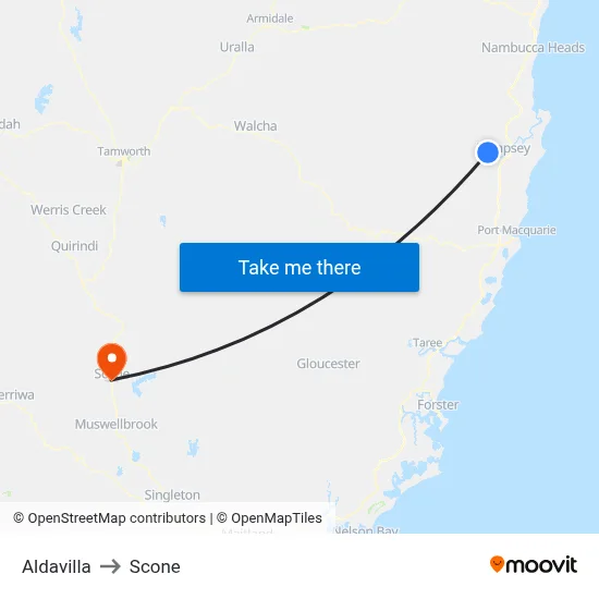 Aldavilla to Scone map