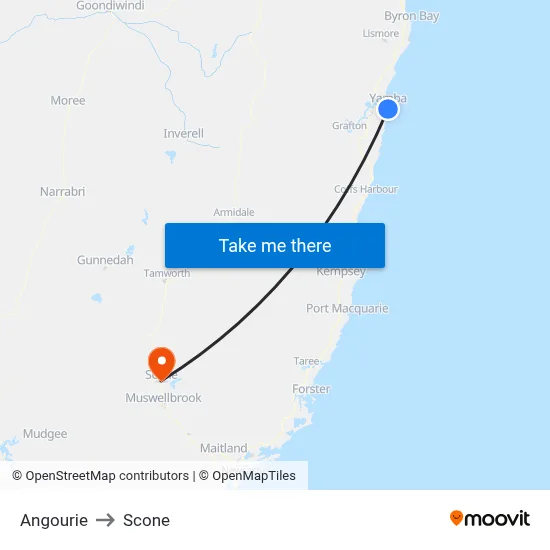Angourie to Scone map