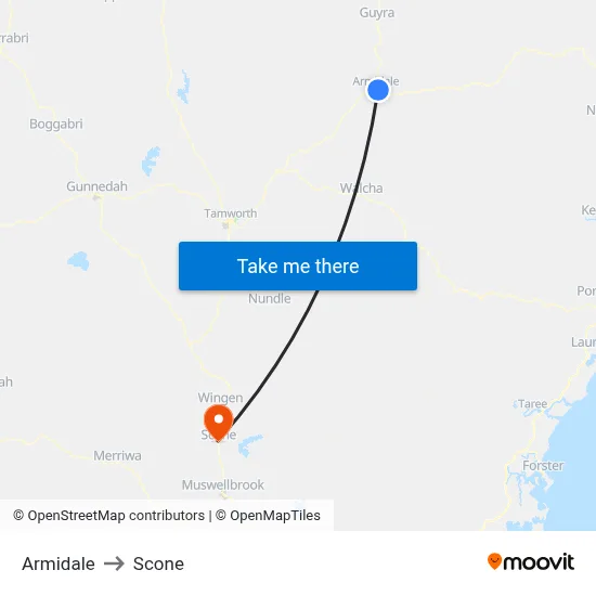 Armidale to Scone map