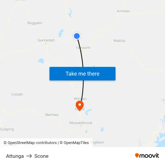 Attunga to Scone map