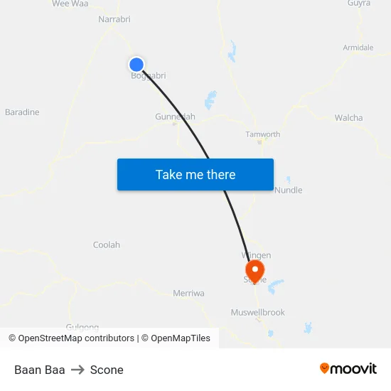 Baan Baa to Scone map