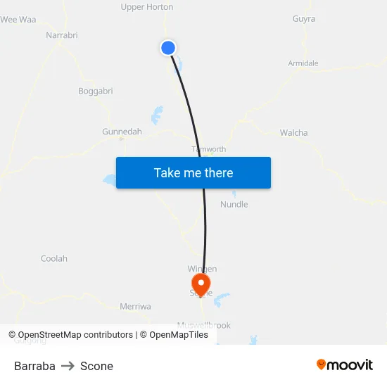 Barraba to Scone map