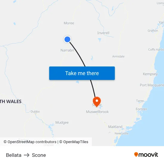 Bellata to Scone map
