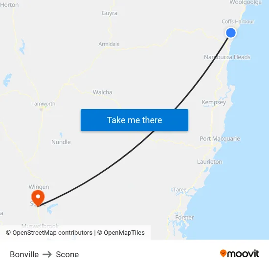 Bonville to Scone map