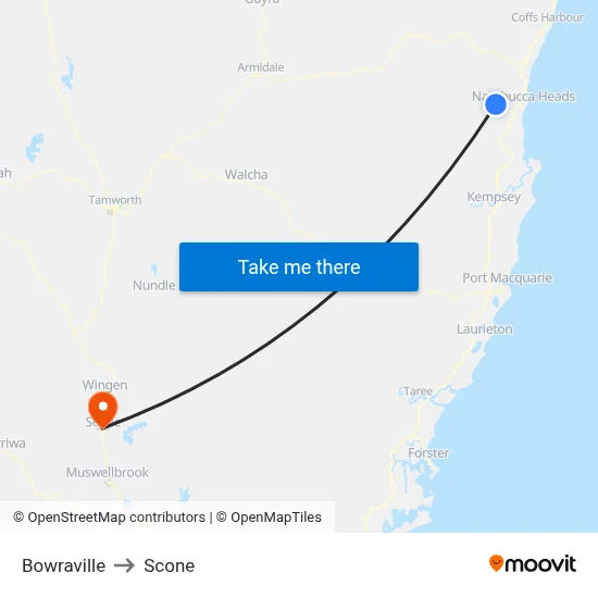 Bowraville to Scone map