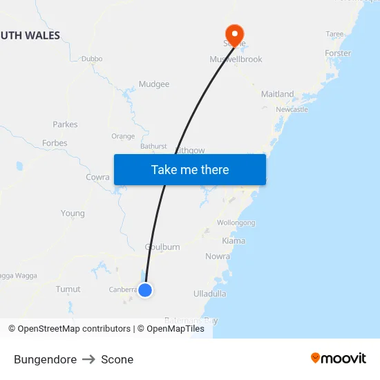Bungendore to Scone map