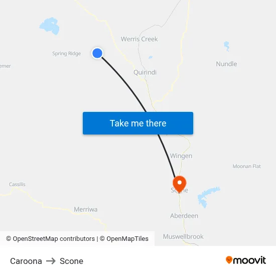 Caroona to Scone map