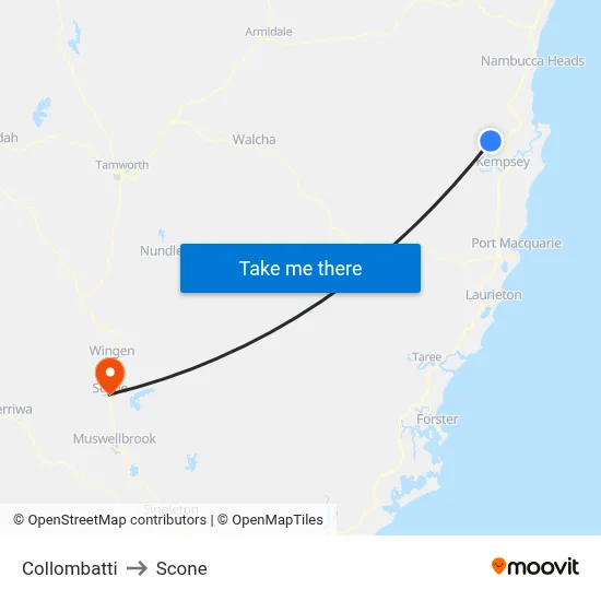 Collombatti to Scone map
