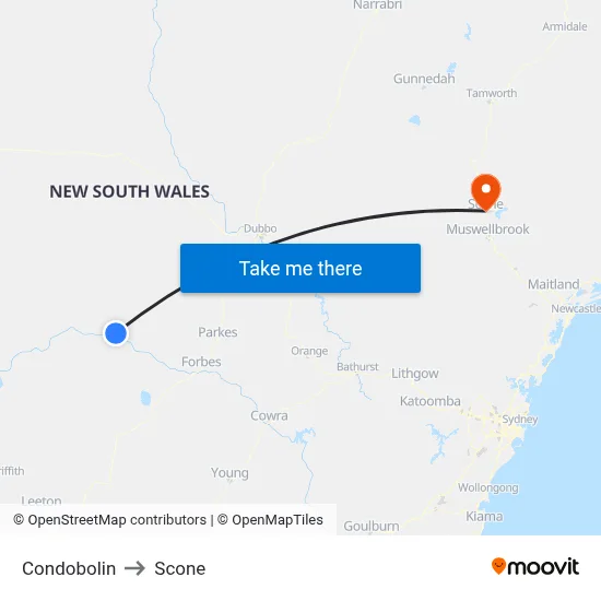 Condobolin to Scone map