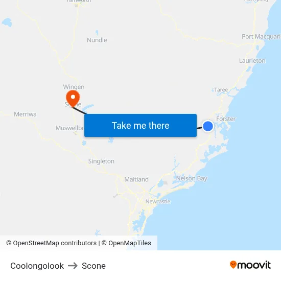 Coolongolook to Scone map