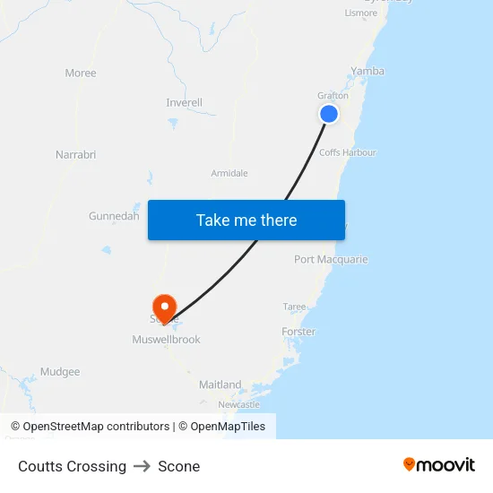 Coutts Crossing to Scone map