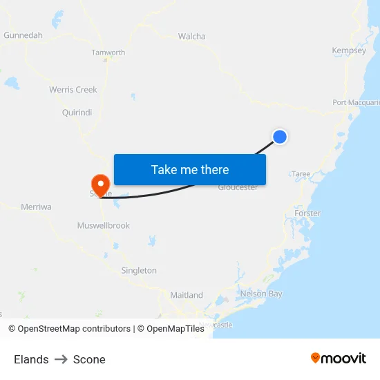 Elands to Scone map