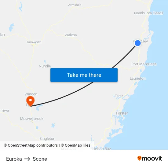 Euroka to Scone map