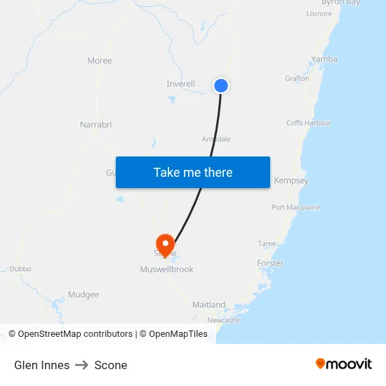 Glen Innes to Scone map