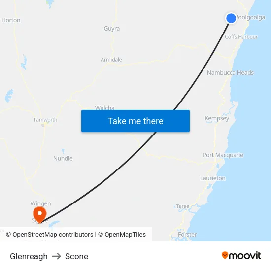 Glenreagh to Scone map