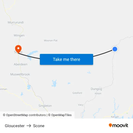 Gloucester to Scone map