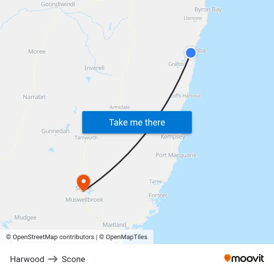 Harwood to Scone map