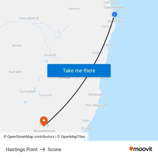 Hastings Point to Scone map