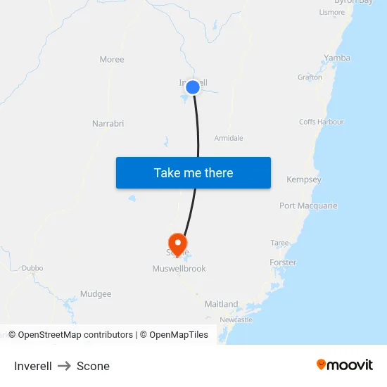Inverell to Scone map