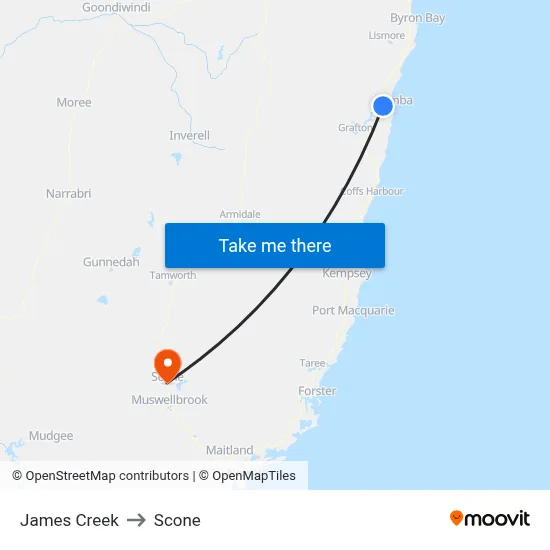 James Creek to Scone map