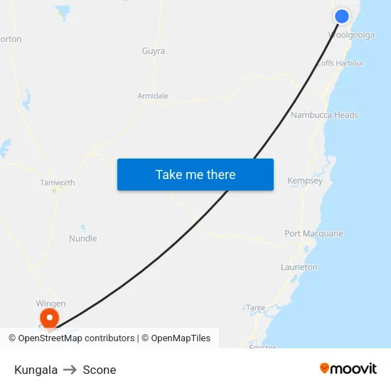 Kungala to Scone map