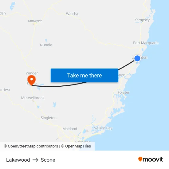Lakewood to Scone map