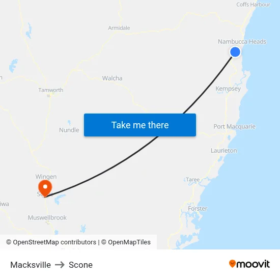 Macksville to Scone map
