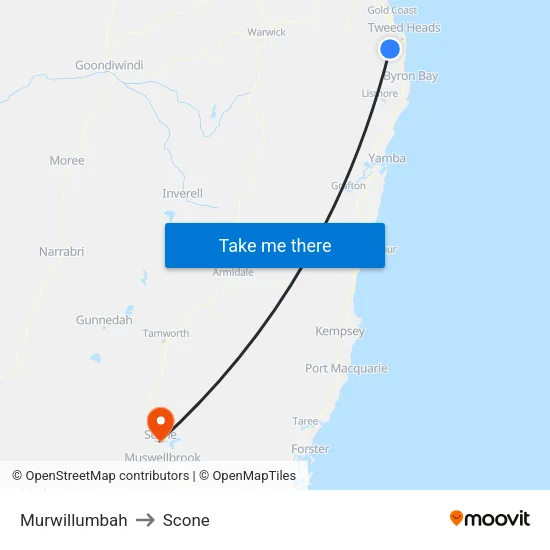 Murwillumbah to Scone map