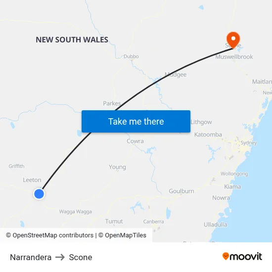 Narrandera to Scone map