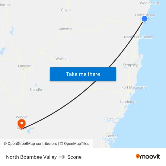 North Boambee Valley to Scone map
