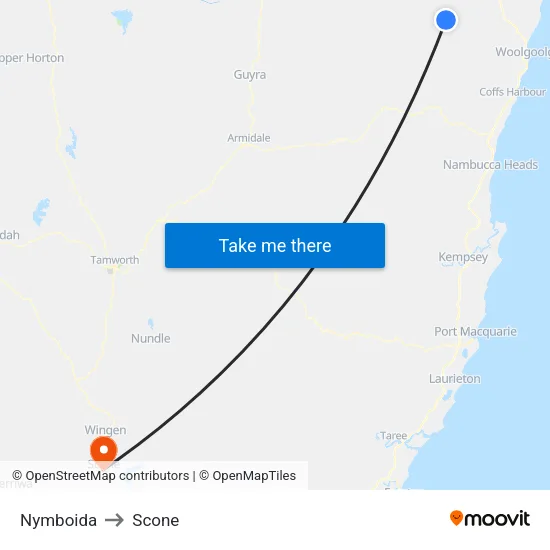 Nymboida to Scone map
