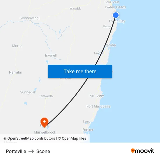 Pottsville to Scone map