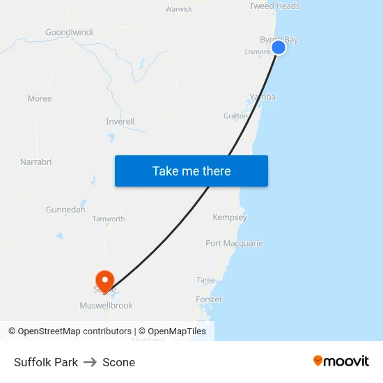 Suffolk Park to Scone map