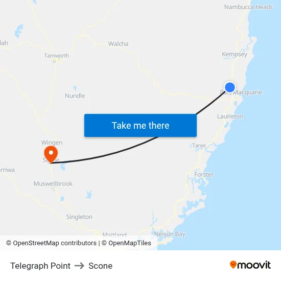 Telegraph Point to Scone map
