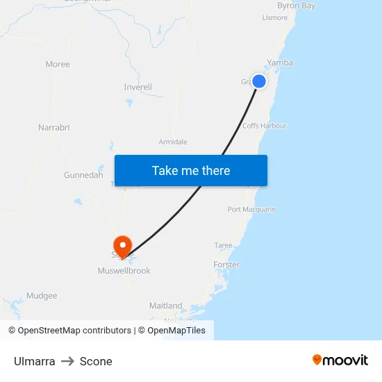 Ulmarra to Scone map