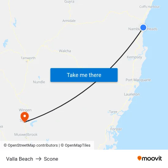 Valla Beach to Scone map