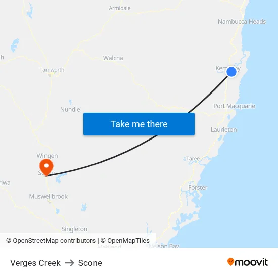 Verges Creek to Scone map