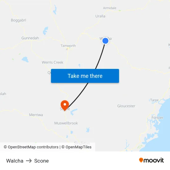 Walcha to Scone map
