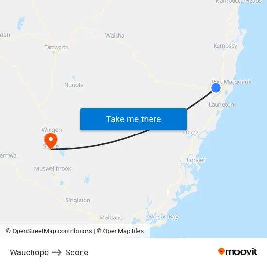 Wauchope to Scone map