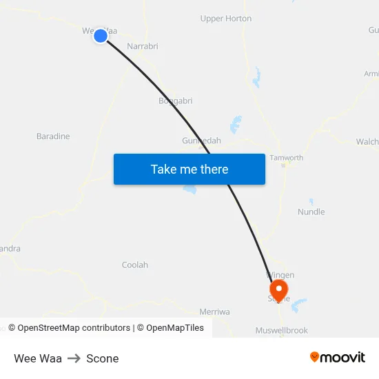 Wee Waa to Scone map