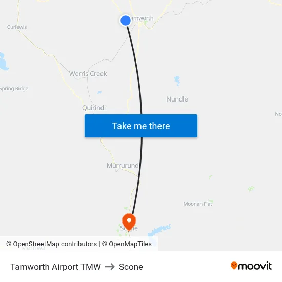 Tamworth Airport TMW to Scone map