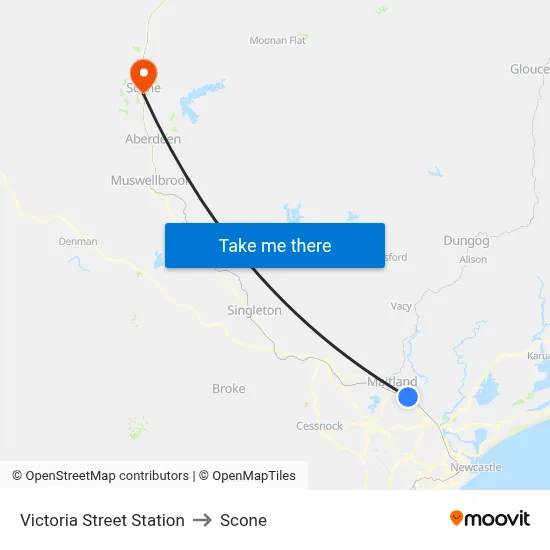 Victoria Street Station to Scone map
