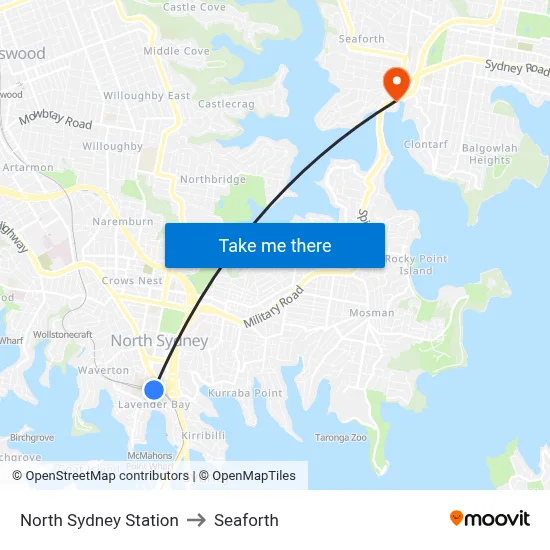North Sydney Station to Seaforth map