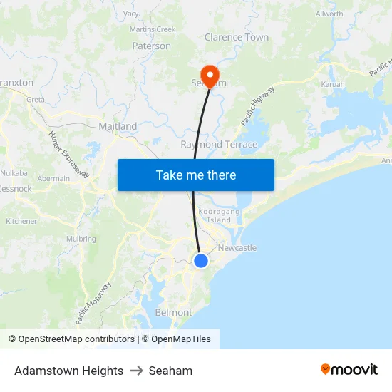 Adamstown Heights to Seaham map
