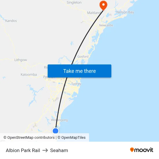 Albion Park Rail to Seaham map