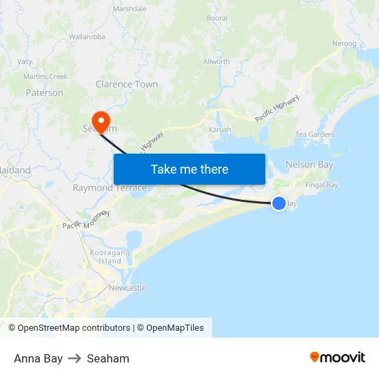 Anna Bay to Seaham map