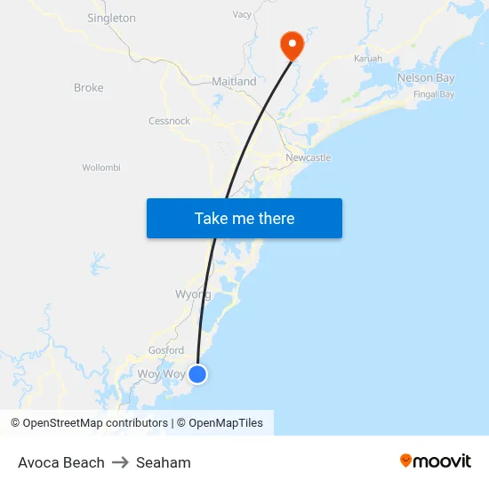 Avoca Beach to Seaham map